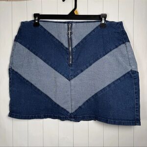 Y2K Forever 21 Chevron Denim Jean Mini Zip Skirt Club Party Rave Plus Size 1X